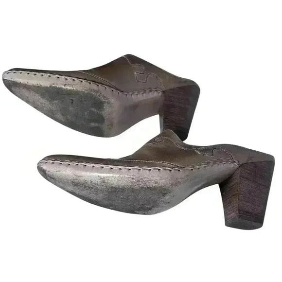 Frye Phoenix Light Tan Leather Slip On Mule Clog Stacked Heel Size 9.5M Shoe - Picture 3 of 11